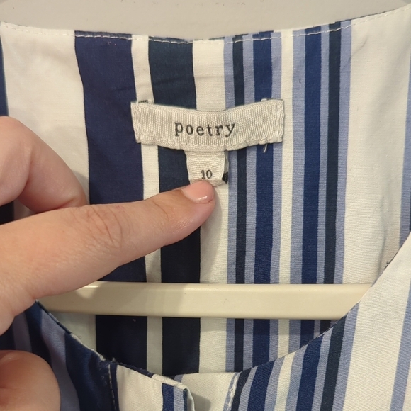 Poetry Dress A-Line Sleeveless 100% Cotton Blue Stripe Tie Belt size 10 - Picture 4 of 10